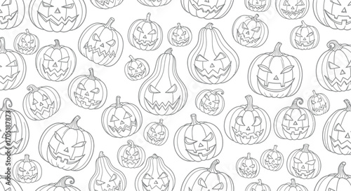 Seamless halloween pattern with pumpkins hand drawn pumpkins with scary faces halloween with pumpkins, spooky october