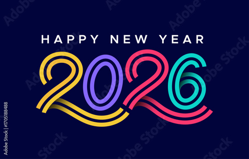 happy new year 2026 colorful typography logo or vector illustration 2026 hand drawn cursive typography multicolor line art new year 2026 modern typography logo