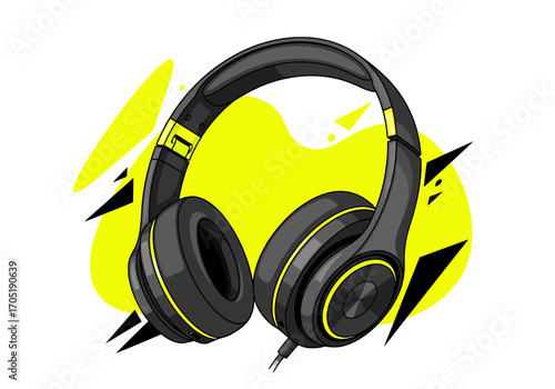 Sleek black over-ear headphones with bright yellow accents and soft earcups.