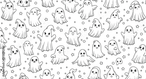Seamless pattern of cute ghosts vector illustration of halloween spooky characters with different expressions