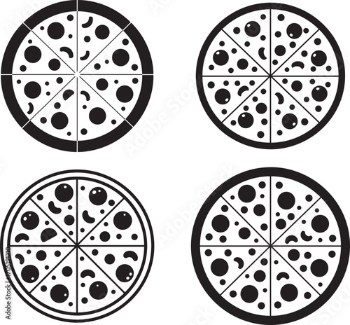 Four slices of pepperoni pizza silhouette