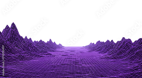 Purple alien landscape with mountainous terrain.