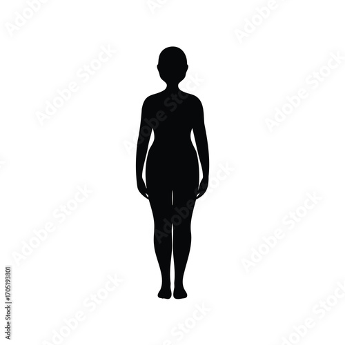Silhouette of a standing woman with a curvy physique on white background