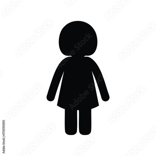 Stylized female figure in black silhouette against a white background