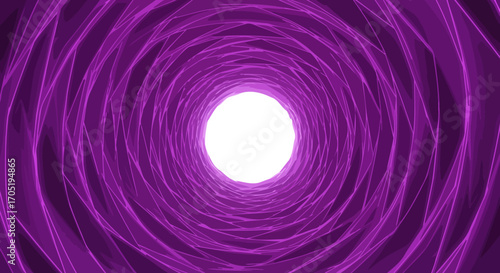 Purple swirling tunnel leading to bright light.