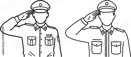 Two soldiers in uniform saluting silhouette