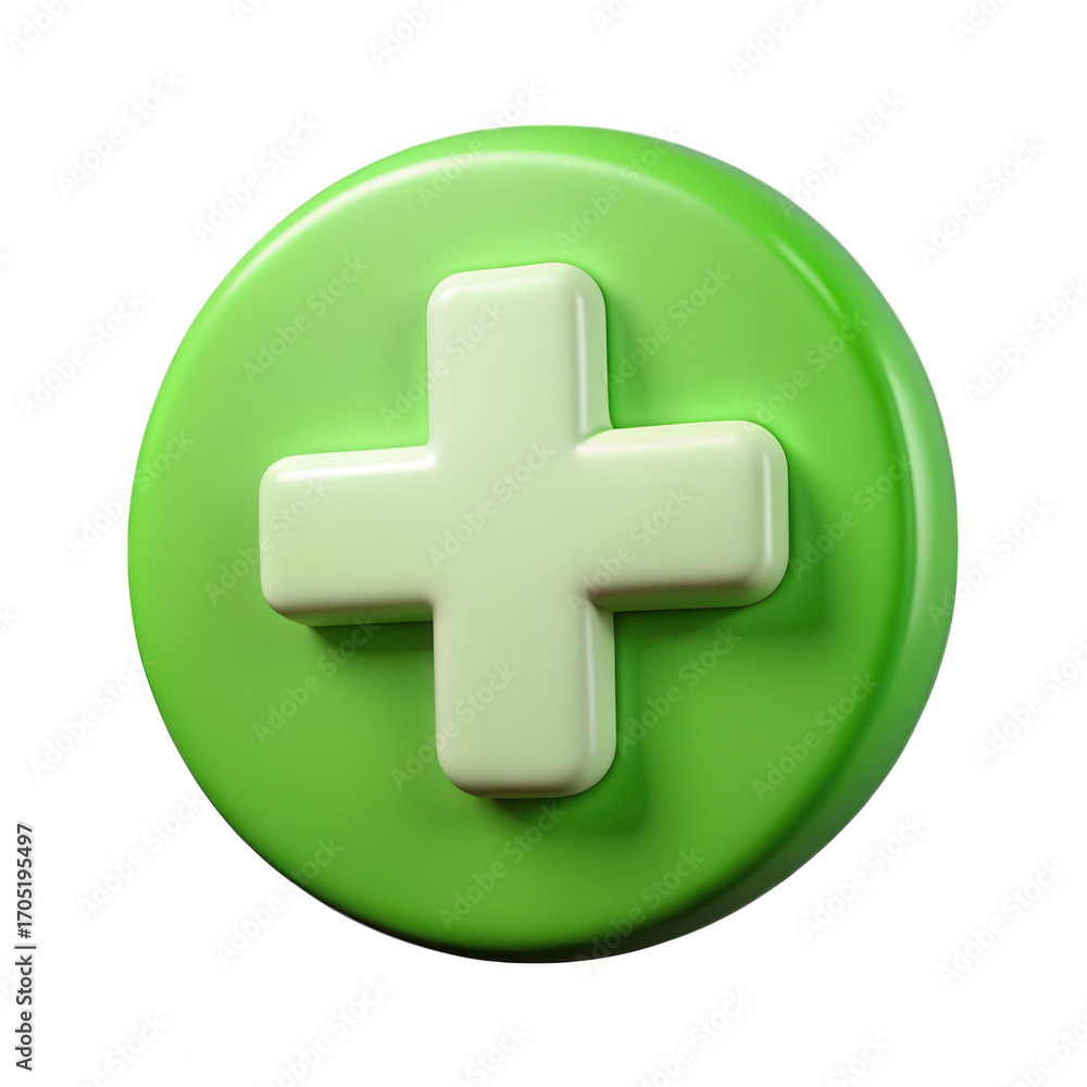 Fototapeta premium 3d green plus icon in circle isolated on transparent background