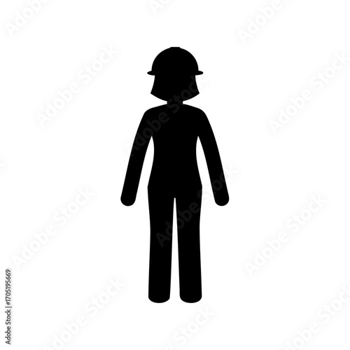 Silhouette of a woman wearing a construction hat, symbol for female builder