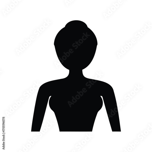 Silhouette of a woman with a bun hairstyle isolated on white background