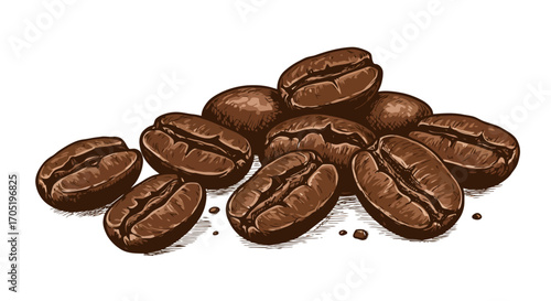 Roasted coffee beans closeup detailed view.