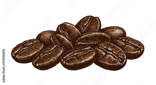 Roasted coffee beans closeup view.