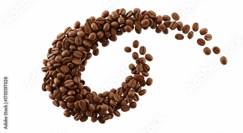 Roasted Coffee Beans in Swirling Motion.