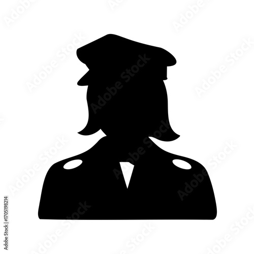 Silhouette of woman wearing police or military uniform and a peaked cap