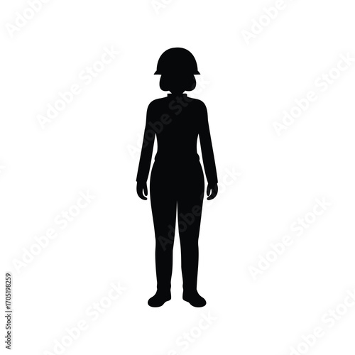 Silhouette of a woman wearing a hard hat and construction uniform