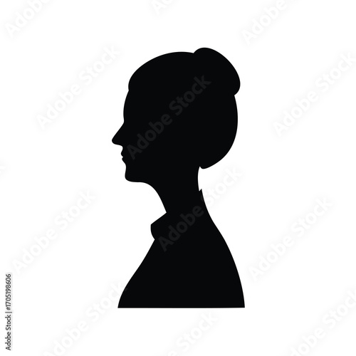 Silhouette of a woman with hair in a bun on white background