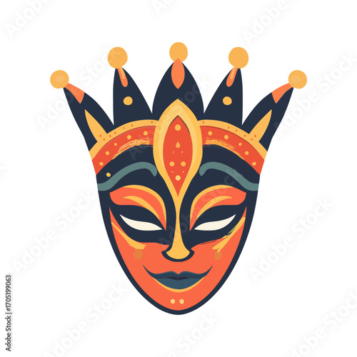 A festive icon of a colorful Venetian carnival mask with a jester's hat, perfect for websites or blogs about parties, carnivals, or events. The icon has a detailed, flat style.

