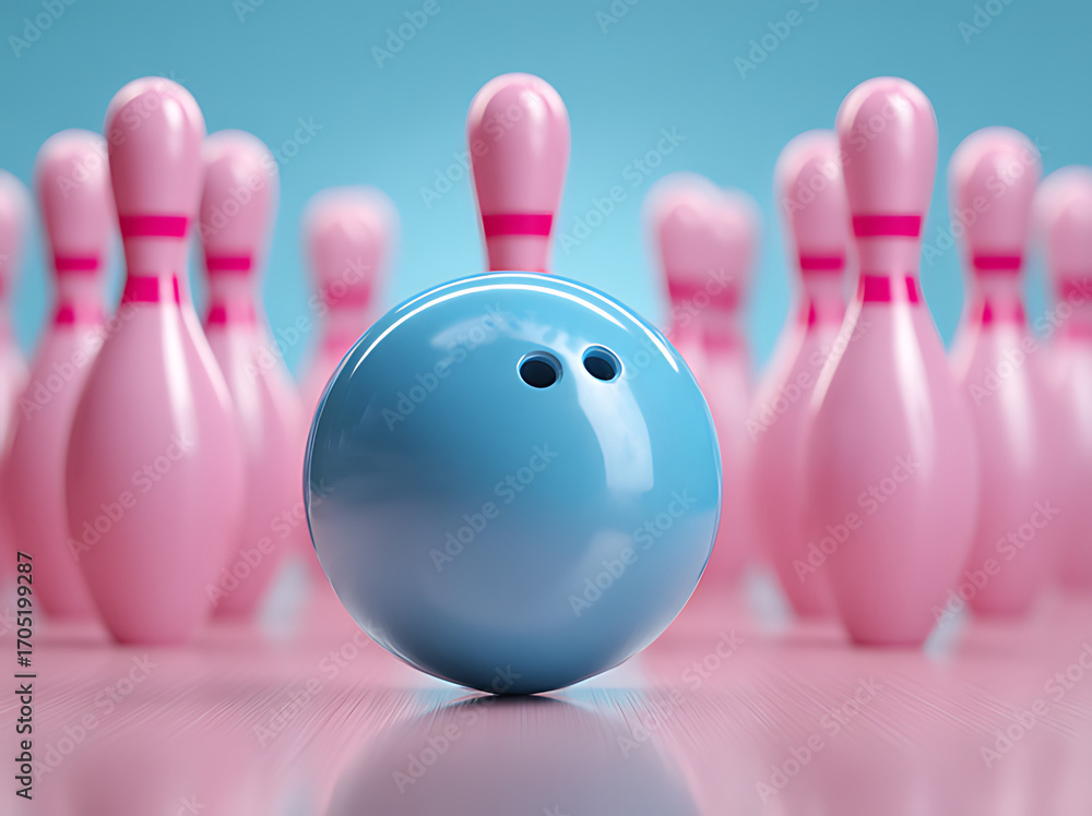 Naklejka premium 3D render of a blue bowling ball rolling down the lane