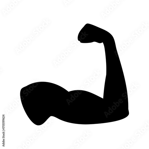 Black silhouette of a muscular arm flexing on a white background