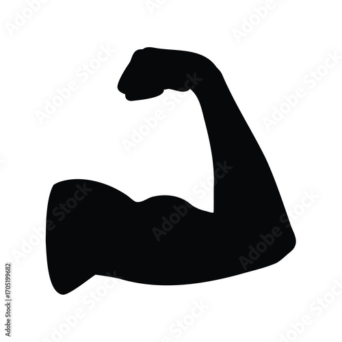 Black Silhouette of Muscular Arm Showing Strength, Power, Fitness and Health