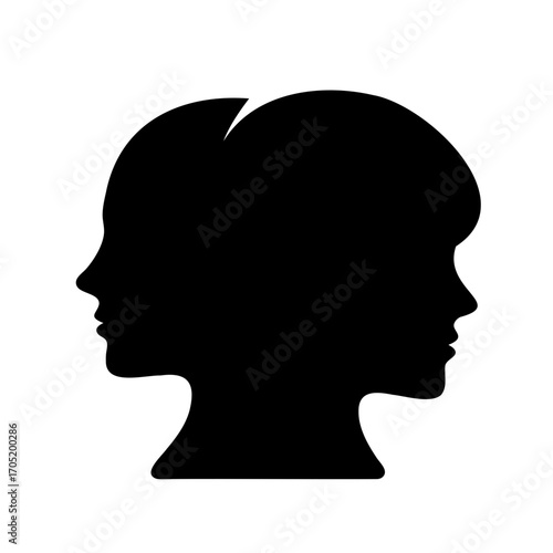 Silhouette of two faces facing each other, symbolizing duality and connection