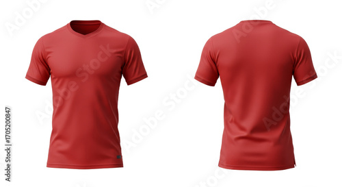 Red Sport Shirt Front and Back Views on White Background