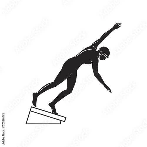 Vector illustration of a black silhouette of a running athlete jumping in the air