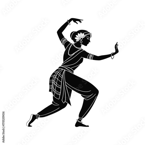 Silhouette of a man and woman dancing, a vector illustration of a person running, or an athlete jumping