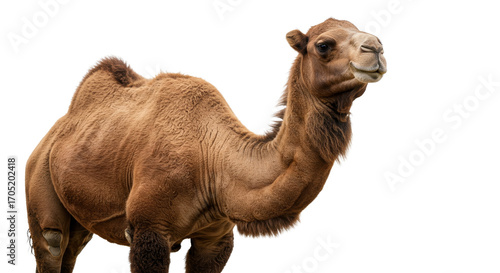 Standing Camel Portrait Isolated on White Background
