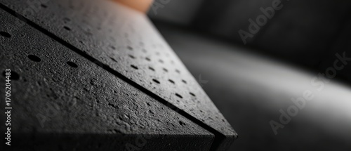 Fototapeta Naklejka Na Ścianę i Meble -  Abstract dark concrete texture with holes in a geometric pattern, creating a modern and industrial background for architectural design and construction