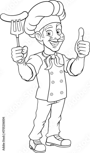 Chef Cartoon Hotdog Sausage...