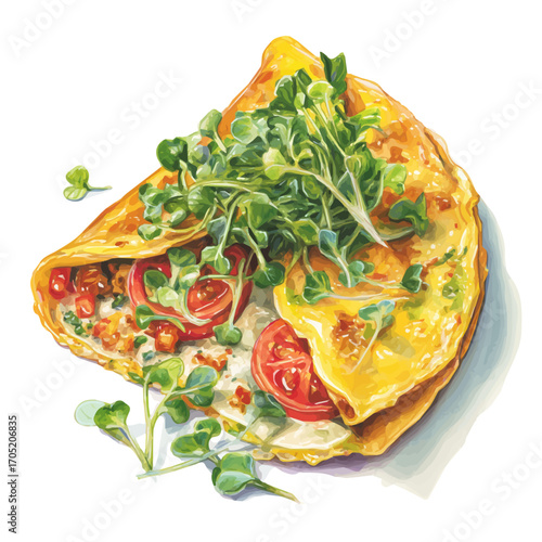 Omelette, watercolor painting vector, isolated on a white background.