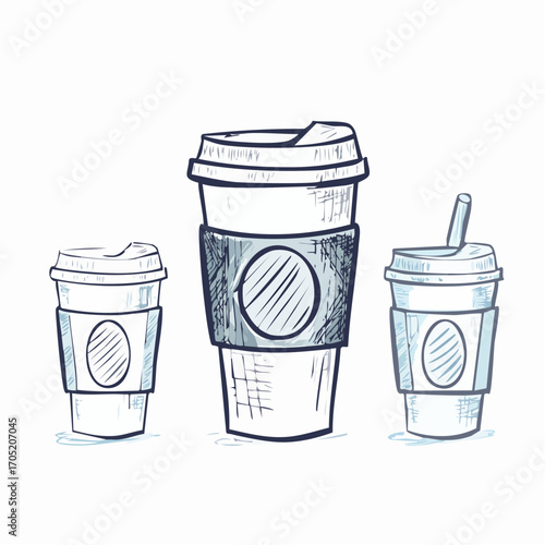 Hand-drawn Sketch of Coffee Cups Take Away Coffee Illustration