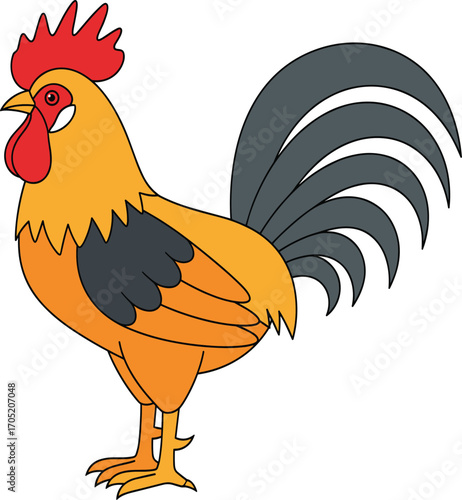 Cartoon rooster illustration, farm animal clipart, colorful chicken drawing, children’s book graphic, poultry mascot, vector bird, educational design