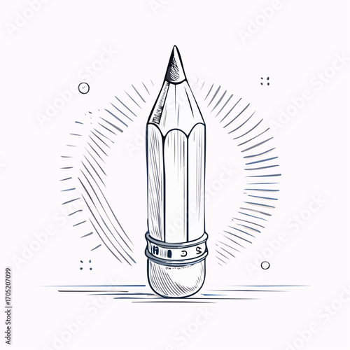 Sketch of a Pencil Surrounded by Abstract Lines on Light Background