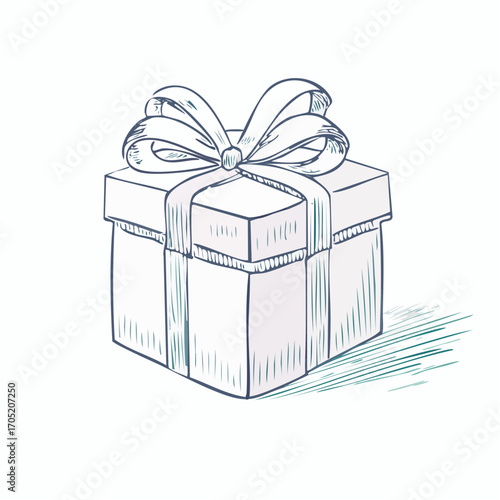 A hand-drawn sketch of a gift box tied with a ribbon, representing celebration and special occasions