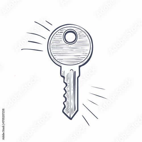 Hand-drawn vintage key illustration, a powerful concept symbolizing discovery, solutions, and the unlocking of potential and new opportunities