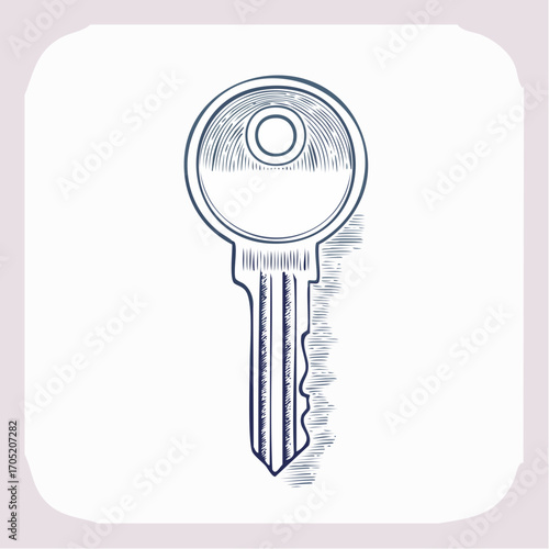 Hand-drawn sketch illustration of a classic metal key, symbolizing access, security, and the concept of unlocking possibilities and new beginnings
