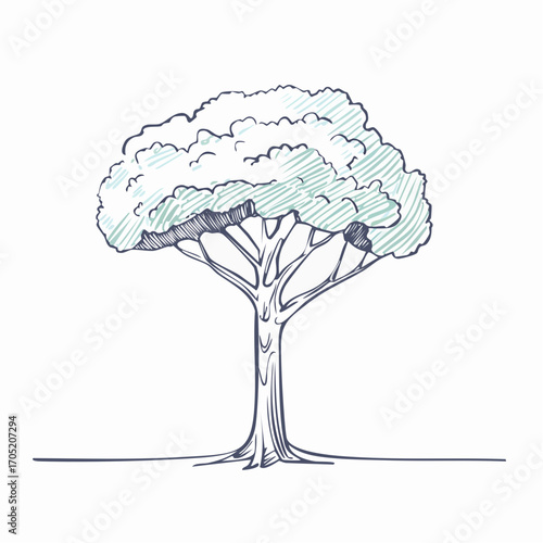 Stylized Tree Illustration Nature's Abstract Greenery in a Whimsical Sketch