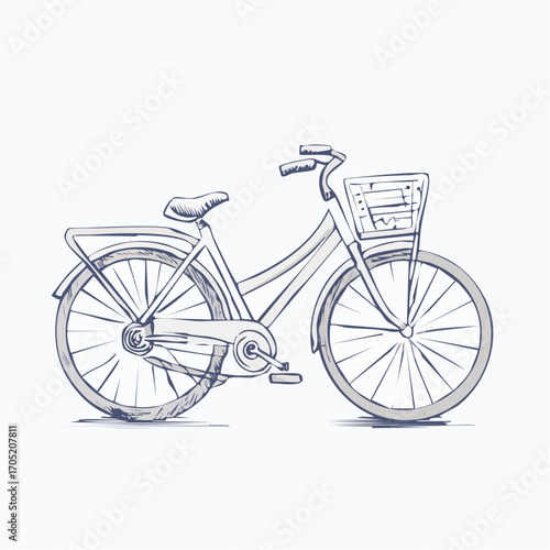Hand-drawn illustration of a classic bicycle with a front basket, perfect for lifestyle and travel themes