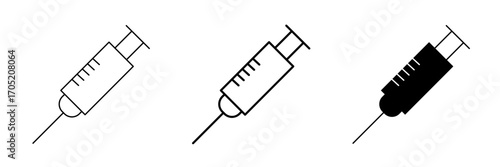 medical syringe vector icons isolated on white background, vaccination needle illustration collection, healthcare injection symbols for medicine, hospital, and pharmacy use