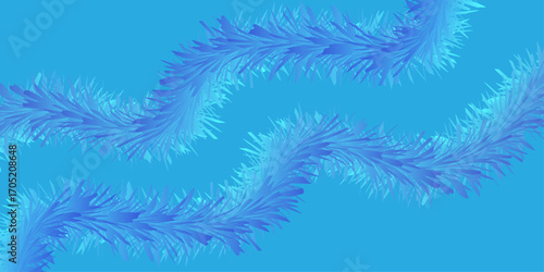 Blue feather patterns with fluffy snow decoration on a winter pine tree background. feathers, design, illustration, vector, pink, color, backgrounds, plume, boa. Delicate Blue Feather Leaves Pattern