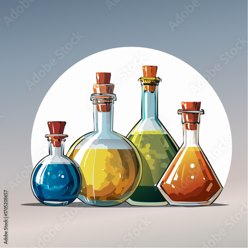 Magical Potions A Colorful Collection of Elixirs and Concoctions in Glass Bottles
