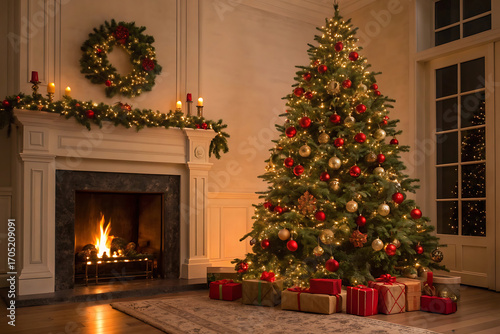 fireplace with christmas decorations