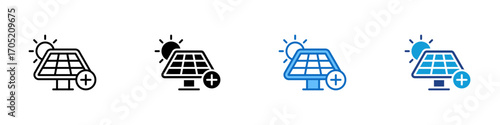 Solar Panel Multiple Style Icon Design Vector - Solar panel generating renewable electricity through sunlight to support sustainable clean energy