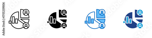 Data Analytics Multiple Style Icon Design Vector - pie chart with user icons, symbolizing customer data analytics and market segmentation