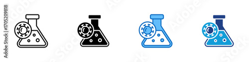 Disease Research Multiple Style Icon Design Vector - Laboratory flask with virus symbol representing infectious disease research