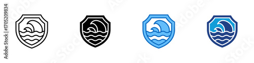 Coastal Protection Multiple Style Icon Design Vector - Shield symbol for protecting coasts against rising sea levels and climate change