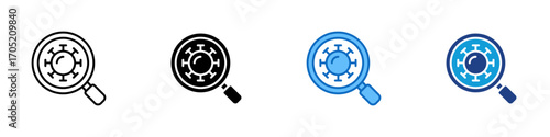 Disease Detection Multiple Style Icon Design Vector - Magnifying glass focusing on a virus, symbolizing early disease detection and monitoring systems