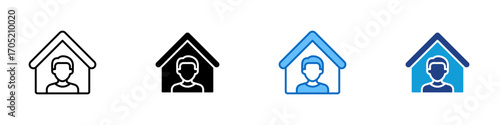 Quarantine Multiple Style Icon Design Vector - House with isolated person representing quarantine and isolation measures for safety