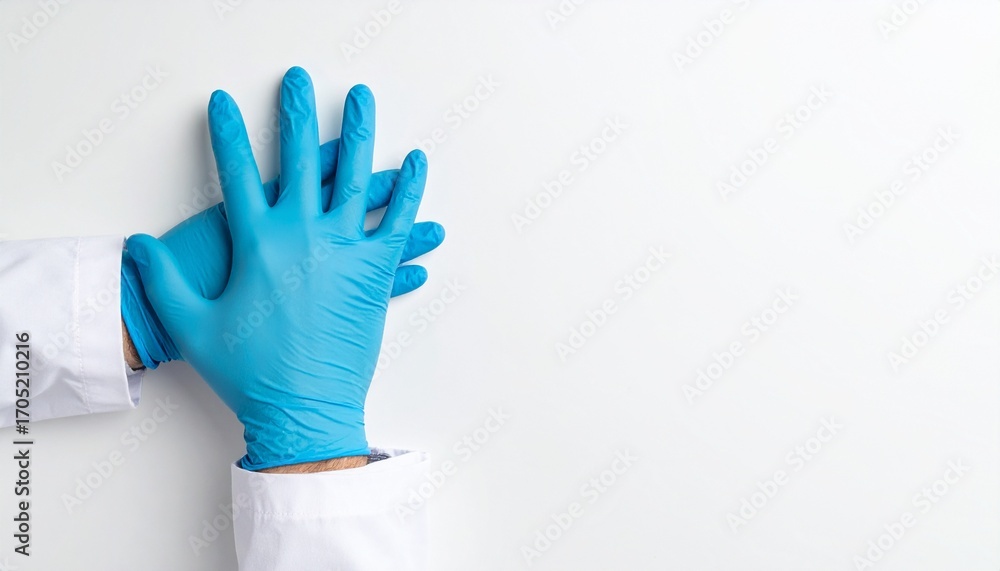 Obraz premium Healthcare Workers Gloved Hands on White Background